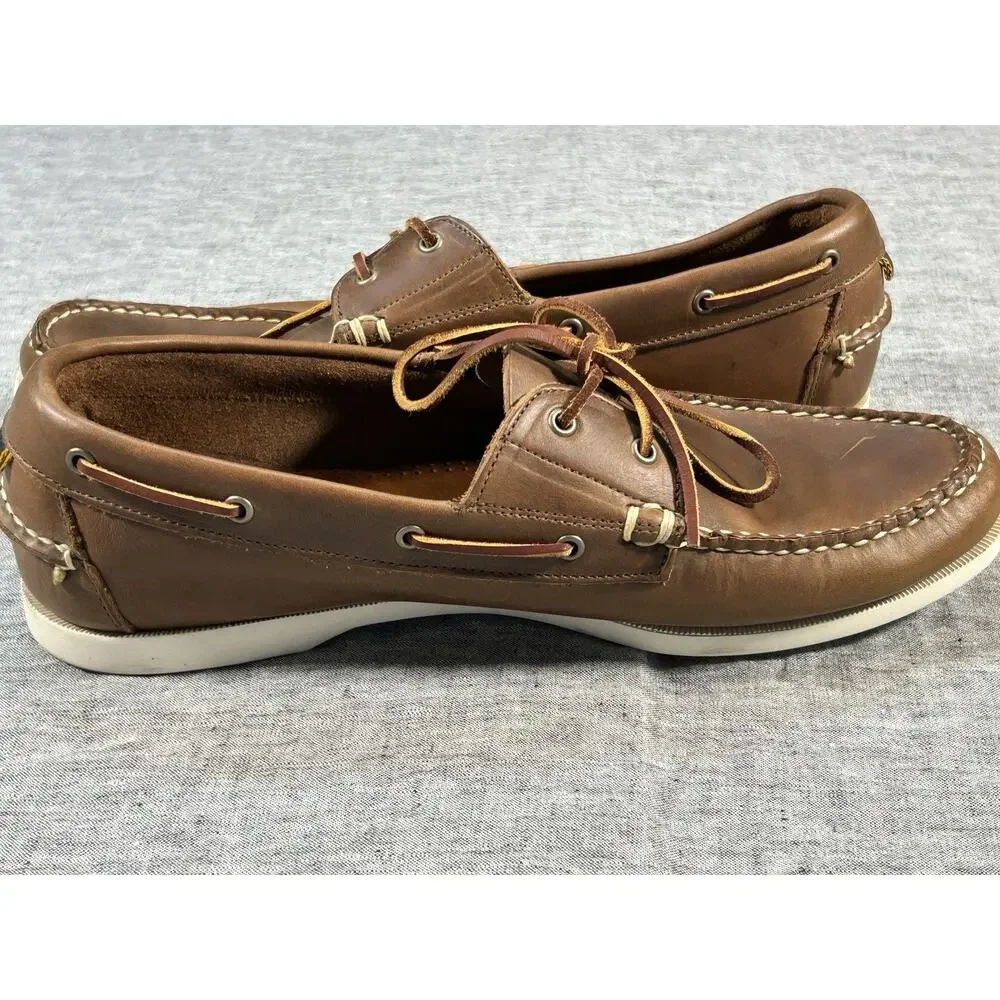 Allen Edmonds Maritime Boat Shoe Mens 13 Brown Leather Nautical Rugged Moc-Toe
